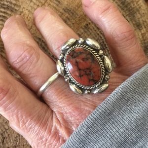 Sterling / Jasper adjustable ring (6.5-8)